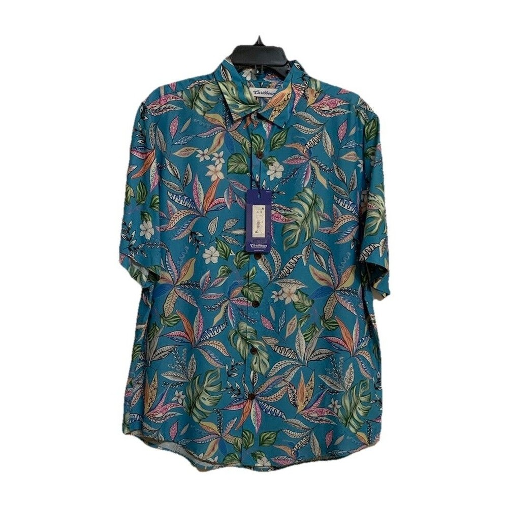 Roundtree And Yorke Caribbean Mens Size Large Shirt Short Sleeve Blue Floral NWT